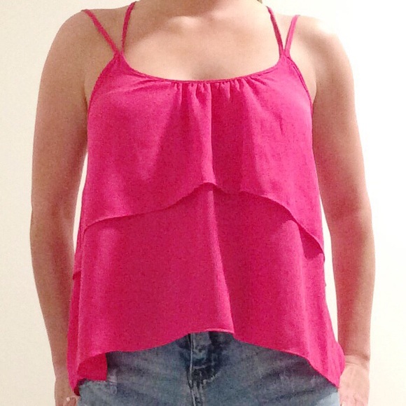 ❇️3/$30❇️ F21 || Hot Pink Crossback Ruffle Tank Top - Picture 6 of 8